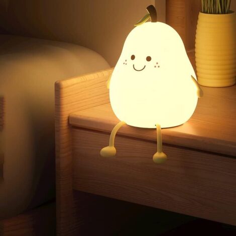 Forme Poire Créative Veilleuse Enfant avec Fonction Minuterie, 7 Couleurs Lumière LED Veilleuse Enfant, Rechargeable Avec de USB, Lampe de Chevet Veilleuse pour Les cadeaux de Vacances et Les Chambres