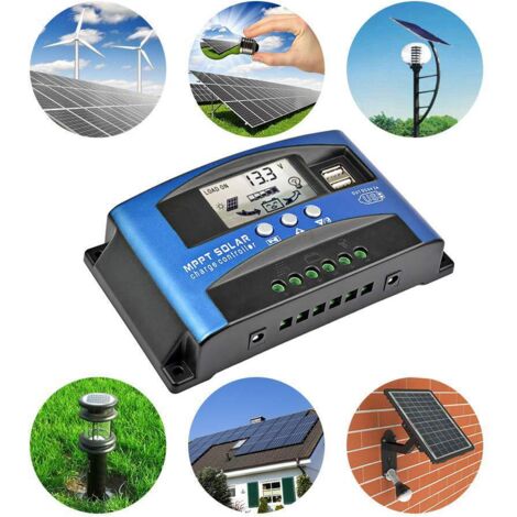 Jeffergarden Contrôleur Solaire PWM 12 V/24 V, Identification Automatique, étanche, 28 AWG à 10