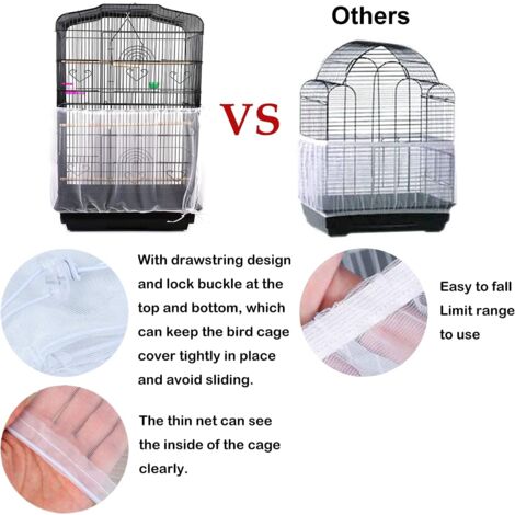 Housse Cage Oiseau, Nylon en Filet de Protection pour Cage Oiseaux Lavable, Housses Anti Graine pour Cages à Oiseaux, Attrape Graine (Blanc) XL (taille 35cm - circonférence 150-200cm)