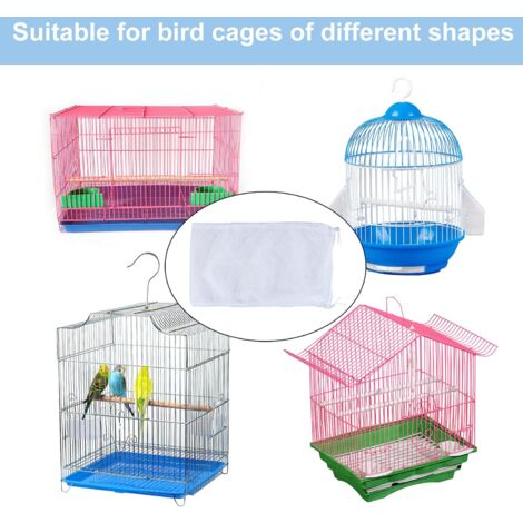 Housse Cage Oiseau, Nylon en Filet de Protection pour Cage Oiseaux Lavable, Housses Anti Graine pour Cages à Oiseaux, Attrape Graine (Blanc) XL (taille 35cm - circonférence 150-200cm)