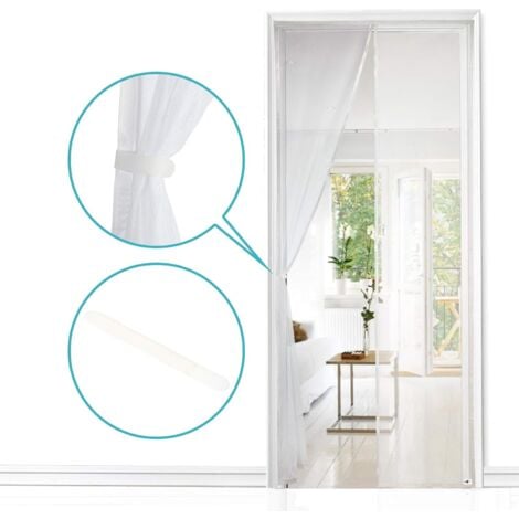 Moustiquaire Magnétique Pour Porte, Maille Ultra Fine, Aimants Puissants, Kit d'Installation Complet, Bande Adhésive et Auto-Agrippante Incluse - 80x210cm, Blanc