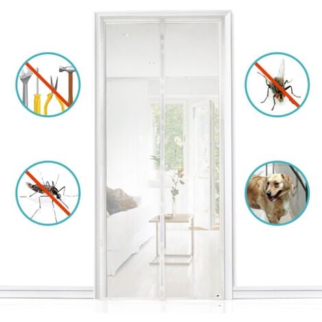 Moustiquaire Magnétique Pour Porte, Maille Ultra Fine, Aimants Puissants, Kit d'Installation Complet, Bande Adhésive et Auto-Agrippante Incluse - 80x210cm, Blanc