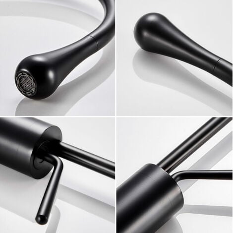 Mitigeur de Lavabo Créatif Noir Robinet Vasque à Poser Rotatif 360° Bec Haut Robinet Salle de Bain en Laiton