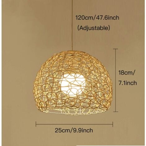 Plafonnier en rotin Suspension sphérique tissée à la main Plafonnier creux en rotin indonésien de style rural lustre de style rural pour bar, café, loft, restaurant, salon, chambre à coucher