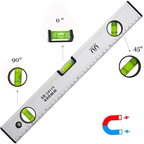 Niveau à Bulle de 40 cm, Niveau Bulle Magnétique avec 3 Fioles Haute Visibilité Corps en Aluminium, Embouts Robustes pour horizontal vertical et 45 Ḟ, Précision +/- 0,5mm - Règle Intégrée
