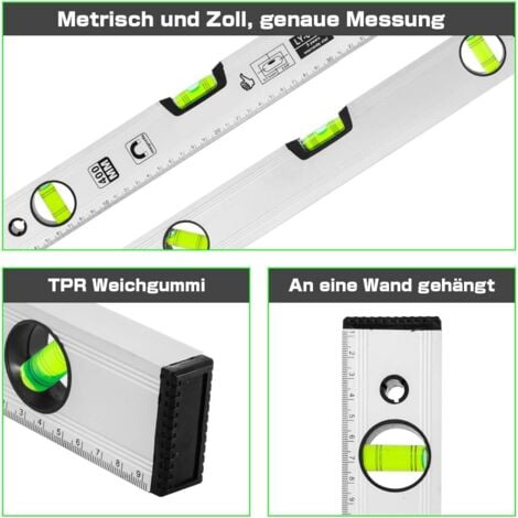 Niveau à Bulle de 40 cm, Niveau Bulle Magnétique avec 3 Fioles Haute Visibilité Corps en Aluminium, Embouts Robustes pour horizontal vertical et 45 Ḟ, Précision +/- 0,5mm - Règle Intégrée