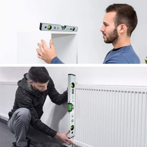 Niveau à Bulle de 40 cm, Niveau Bulle Magnétique avec 3 Fioles Haute Visibilité Corps en Aluminium, Embouts Robustes pour horizontal vertical et 45 Ḟ, Précision +/- 0,5mm - Règle Intégrée