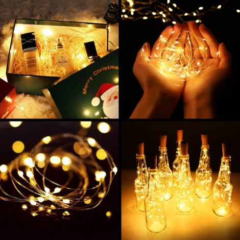 Lot de 10 guirlandes lumineuses pour bouteille de vin avec bouchon en liège, 2 m, 20 LED fonctionnant à piles, fil de cuivre pour bricolage,  décoration de mariage, lumière blanche chaude Bouteille no
