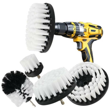 Brosse Nettoyage Perceuse 5 pièces, Brosse pour Perceuse Voiture Carrelage Tapis Baignoire Cuisine Toilettes Blanc