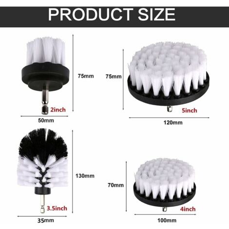 Brosse Nettoyage Perceuse 5 pièces, Brosse pour Perceuse Voiture Carrelage Tapis Baignoire Cuisine Toilettes Blanc