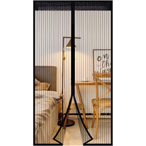 Rideau Anti-Moustiques Avec Aimant Sans PerçAge La Moustiquaire De Porte MagnéTique Ferme Automatiquement  (150x220cm) Noir
