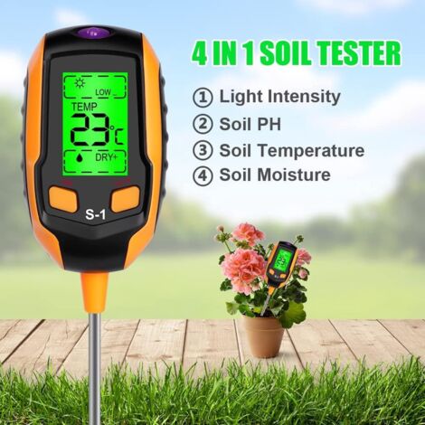 Testeur De Sol 4 En 1 - Mesure PH, Humidité, Lumière Et Température - Sonde 19.5 Cm - Pile 9V Incluse