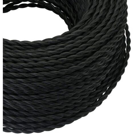 Câble Electrique Textile 10M，Rétro Corde de chanvre tressé torsadée Câble 2x0,75 mm², 2 fils torsadés toronnés，pour DIY Pendentif Lampe/Noir