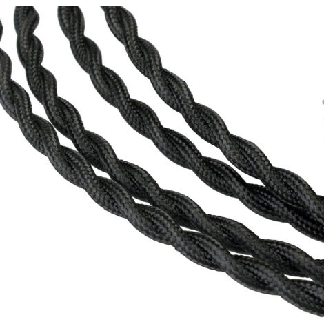 Câble Electrique Textile 10M，Rétro Corde de chanvre tressé torsadée Câble 2x0,75 mm², 2 fils torsadés toronnés，pour DIY Pendentif Lampe/Noir