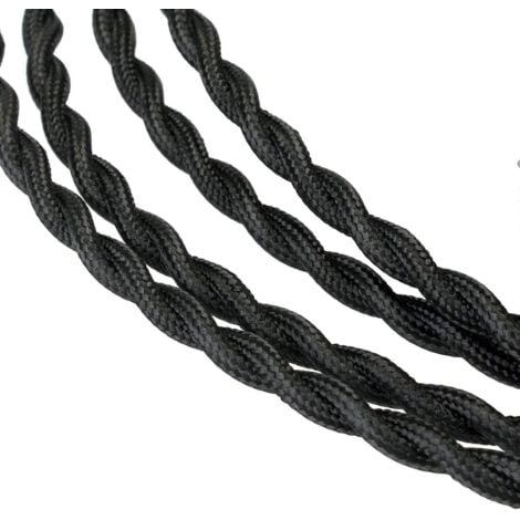 Câble Electrique Textile 10M，Rétro Corde de chanvre tressé torsadée Câble 2x0,75 mm², 2 fils torsadés toronnés，pour DIY Pendentif Lampe/Noir