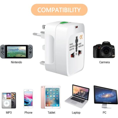 Adaptateur Prise Universelle,Adaptateur Universel de Voyage , Adaptateur International France,Le Royaume-Uni,Les États-Unis,Le Canada,l'Australie et d'autres Pays Chargeur de Voyage Multi