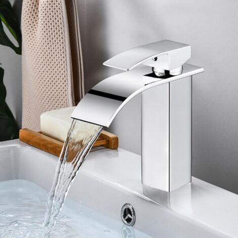 Robinets cascade pour lavabo de salle de bain, robinets mélangeurs pour lavabo de salle de bain, robinet mélangeur de lavabo à poignée unique, robinets de lavabo cascade, eau froide et chaude disponib