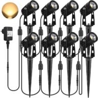 Spots LED Extérieur,  3W Lampes Jardin Blanc Chaud 3000K 1440LM avec Piquet, Etanche IP65 Lumière Extérieur LED Projecteur pour Jardin, Chemin, Terrasse [Classe énergétique A+] - 8 pcs