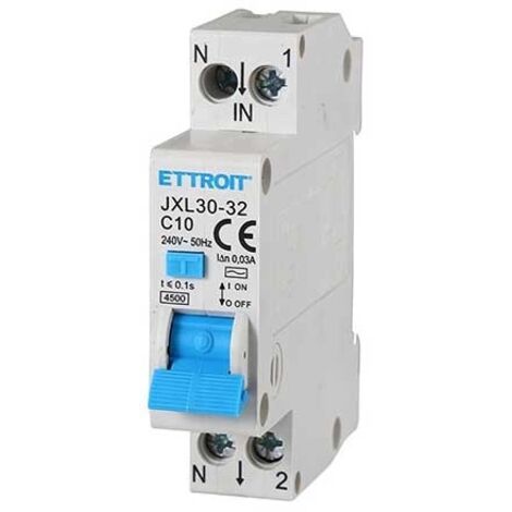 ETTROIT Fehlerstromschutzschalter 1P+N 10A C10 4,5kA 30mA 220V 1 DIN-Modul JX251040 (1/4)