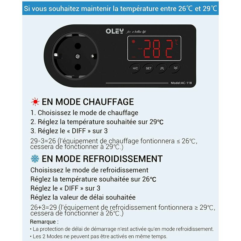 Régulateur de température 230 V avec minuteur et sonde - Interrupteur pour  serre, terrarium, aquarium, germination, chauffage : : Jardin