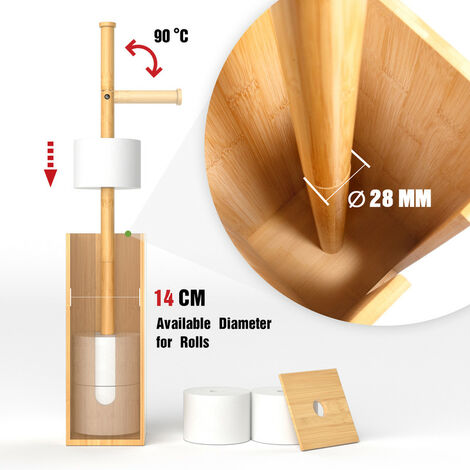 Praknu Porte Papier Toilette Sur Pied En Bois Bambou FSC - Rangement 4 Rouleaux Avec Couvercle Magnétique