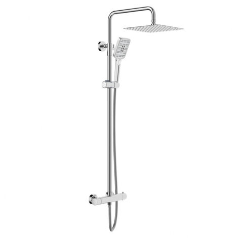 Colonne de Douche Thermostatique Ensemble de Douche Chromé. Douche de tête Carrée 25 x 25 cm en Acier Inoxydable. Rainsworth