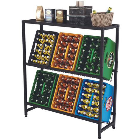 Range Bouteille avec Plaque de Couverture et Support de Grille en Métal en Treillis Métallique, 33l x 103L x 100H cm, Étagère Noir à Boissons avec Pieds Réglables, Rainsworth