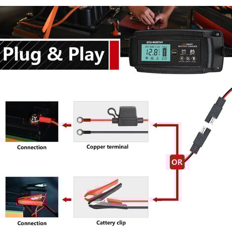ECO-WORTHY Support de chargeur de batterie 5A 12V pour moto de voiture de batterie au plomb LiFePO4