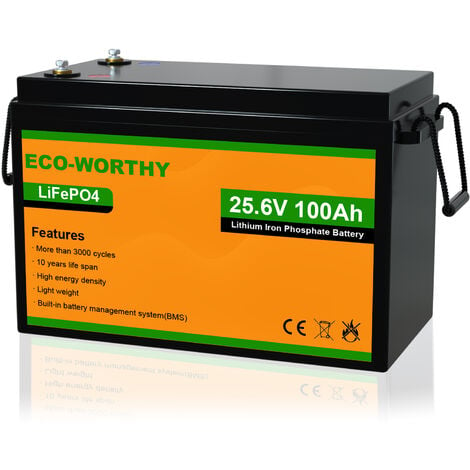 ECO-WORTHY 24V 100Ah Batterie 24V LiFePO4 Rechargeable au lithium avec  3000+ cycles profonds et