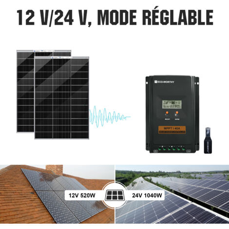 Kit Panneau Solaire ECO-WORTHY 680W - 4x170W + Batterie LiFePO4 280Ah + Onduleur 2000W - Camping-Car