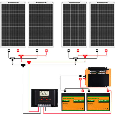 ECO-WORTHY Kit complet de panneau flexible solaire 520W avec batterie lithium LiFePO4 100Ah 12V pour bateau, maison, caravane, marine