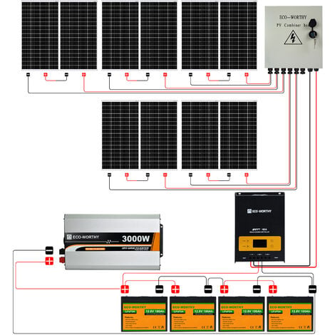 ECO-WORTHY 4kwh/jour Système de panneau solaire domestique hors réseau  Alimentation 1000W 24V: Panneau solaire