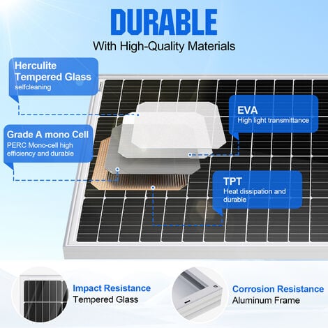 ECO-WORTHY Panneau solaire 340 Watts 12 Volts Module Photovoltaïquecharge Bloc d'alimentation pour caravane, camping-car, frigo, système de grille marche/arrêt disponible(2 pièces 170W)