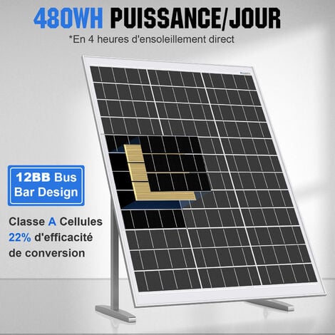 ECO-WORTHY Panneau solaire mono 120W 12V Solarpanel Charge de la batterie de classe pour Caravan Boat Home hors reseau