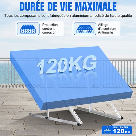 ECO-WORTHY Support de panneau solaire de 114 cm avec angle réglable, support de panneau solaire de 100 à 400 W pour bateau, camping-car, toit, système hors grille(45" inch)