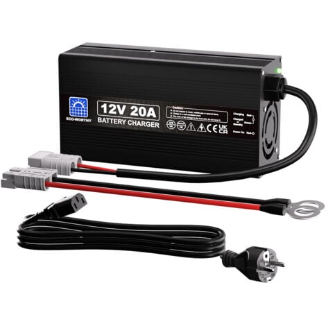 ECO-WORTHY 14.6V 20A Chargeur de batterie Lithium, Chargeur de batterie Lithium haute efficacité pour batteries Lithium de Fer 12V (12.8V)