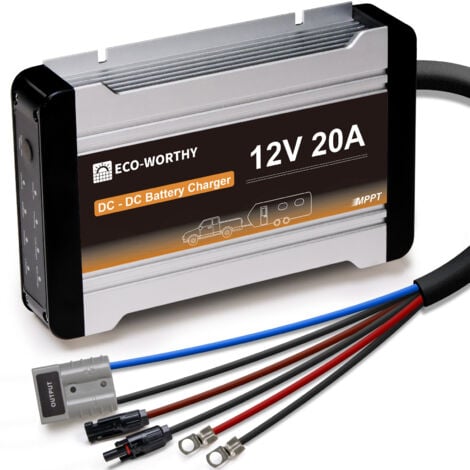 ECO-WORTHY Chargeur de Batterie DC vers DC 12V 20A Régulateur de Panneau Solaire MPPT, Contrôleur pour Batterie Lifepo4, GEL, AGM, Chargeur pour les camping-cars, remorques, bateaux