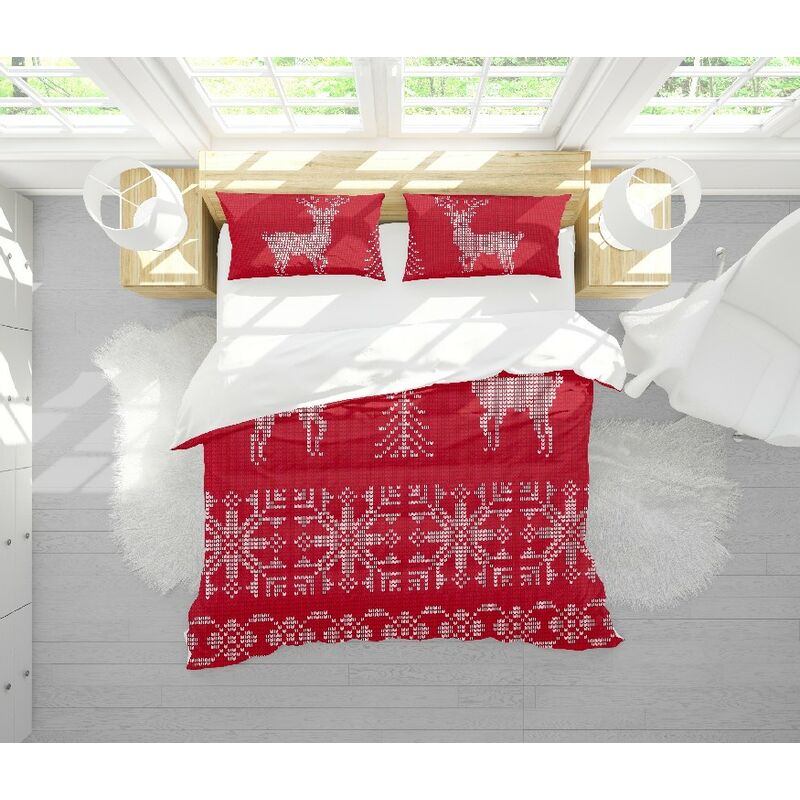 Parure Copripiumino Matrimoniale Natale Trama - per Letto - Sacco, con  Federa - Soffice - Per Camera, Cameretta - Inverno - Rosso in Cotone - 200  x 250 cm