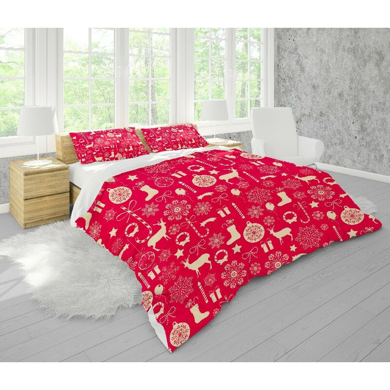 Parure Copripiumino Matrimoniale Dolce Natale - per Letto - Sacco, con  Federa - Soffice - Per Camera, Cameretta - Inverno - Rosso in Cotone - 200  x 250 cm