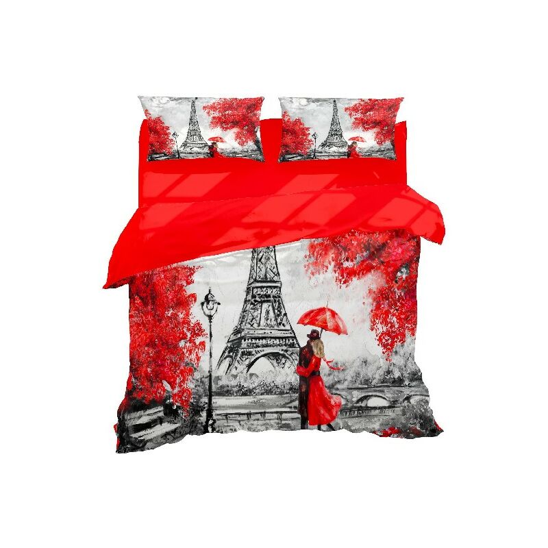 Parure Copripiumino Matrimoniale Amore a Parigi - per Letto - Sacco, con  Federa - Soffice - Per Camera, Cameretta - Città - Rosso in Cotone - 200 x  250 cm