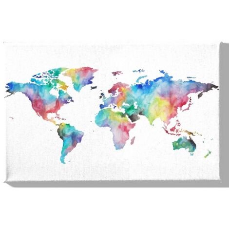 Stampa su Tela Mappa Mondo 6, Poliestere, Legno, Multicolore, 70x3x45 cm