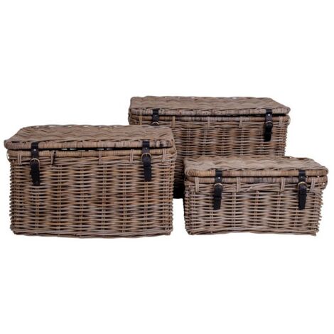 Set 3 Cesti Portaoggetti In Rattan - Contenitori Intrecciati Con