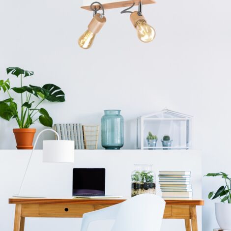 Lampada A Soffitto Arjen – Metallica E Legno, Color Ruggine/Marrone, 2 Luci Con Attacco E14, Stile Vintage E Retrò