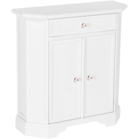 Mobile Multiuso In Legno Rovere Sbiancato 120x40x82.5cm - Con 2 Ante, 2 Cassetti E Anta A Ribalta