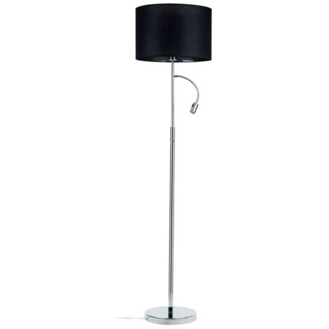 Lampada Da Terra Saillon In Metallo E Tessuto Nero/oro - Altezza 178 Cm, Paralume 35 Cm, Attacco E27 Max 60W, Interruttore A Pedale