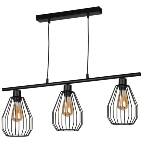 Lampada A Sospensione Barbengo – Legno E Metallo Nero, 6 Luci E27, Regolabile, Stile Vintage