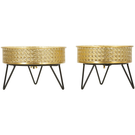Set di 2 Vasi per Piante MF410, Metallo, Nero, Oro, 20,5x20,5x13 cm