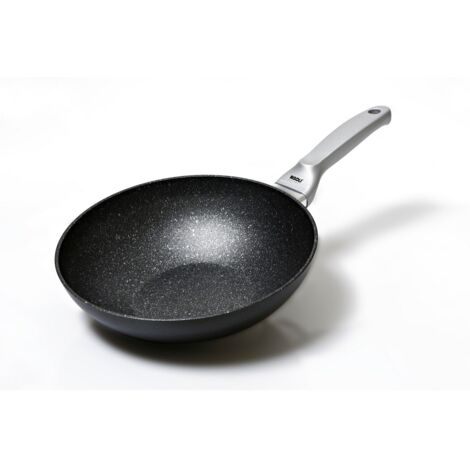 H&H Stone Wok Antiaderente con Fondo Induzione, Pietra, Grigio, 28 cm