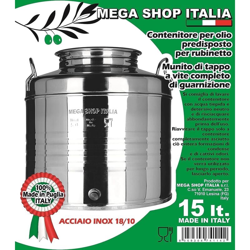 Contenitore Saldato in acciaio inox AISI 304 Made in Italy per olio  d'oliva 