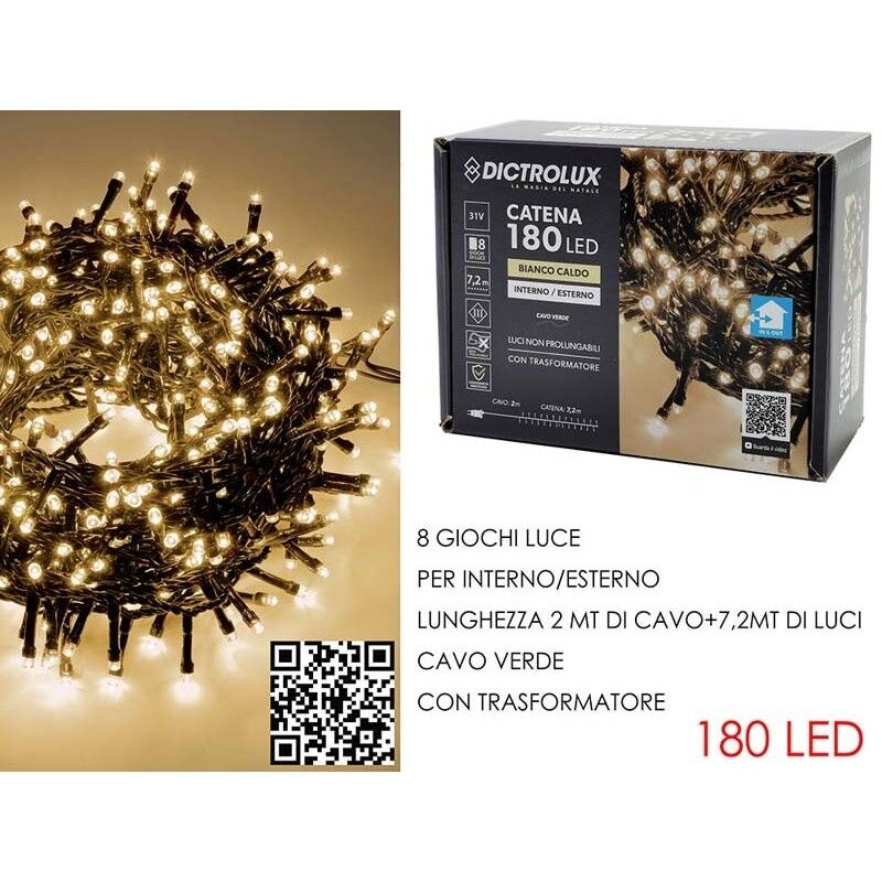 LUCI DI NATALE A LED 180 LUCI BIANCO FREDDO/BIANCO CALDO A BATTERIA CON  TIMER 9MT - USO ESTERNO